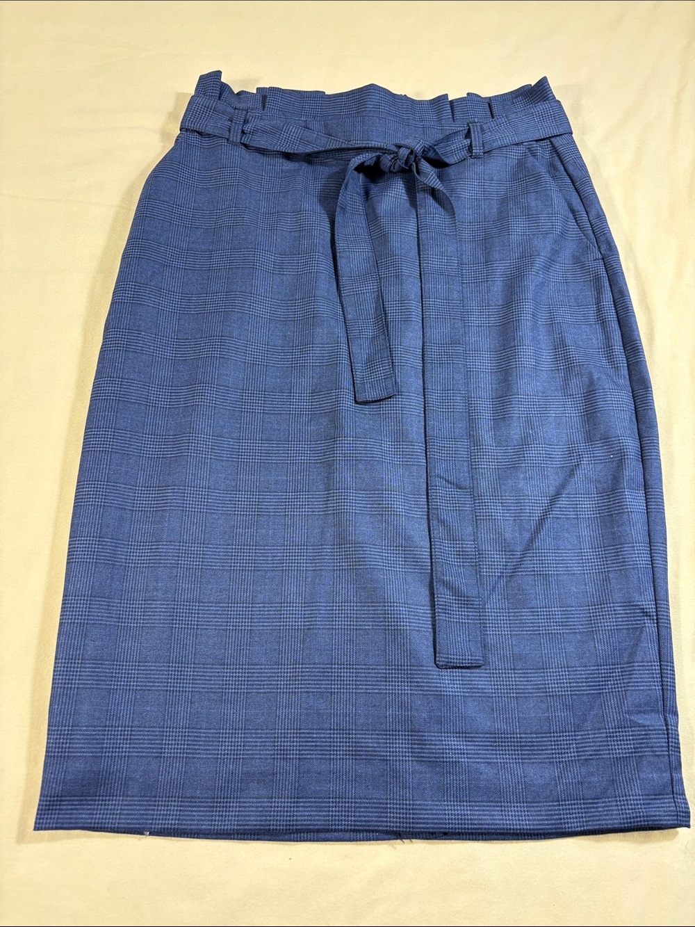 Banana Republic Blue Plaid Tie Waist Pencil Skirt 0 Womens Midi Straight NWT